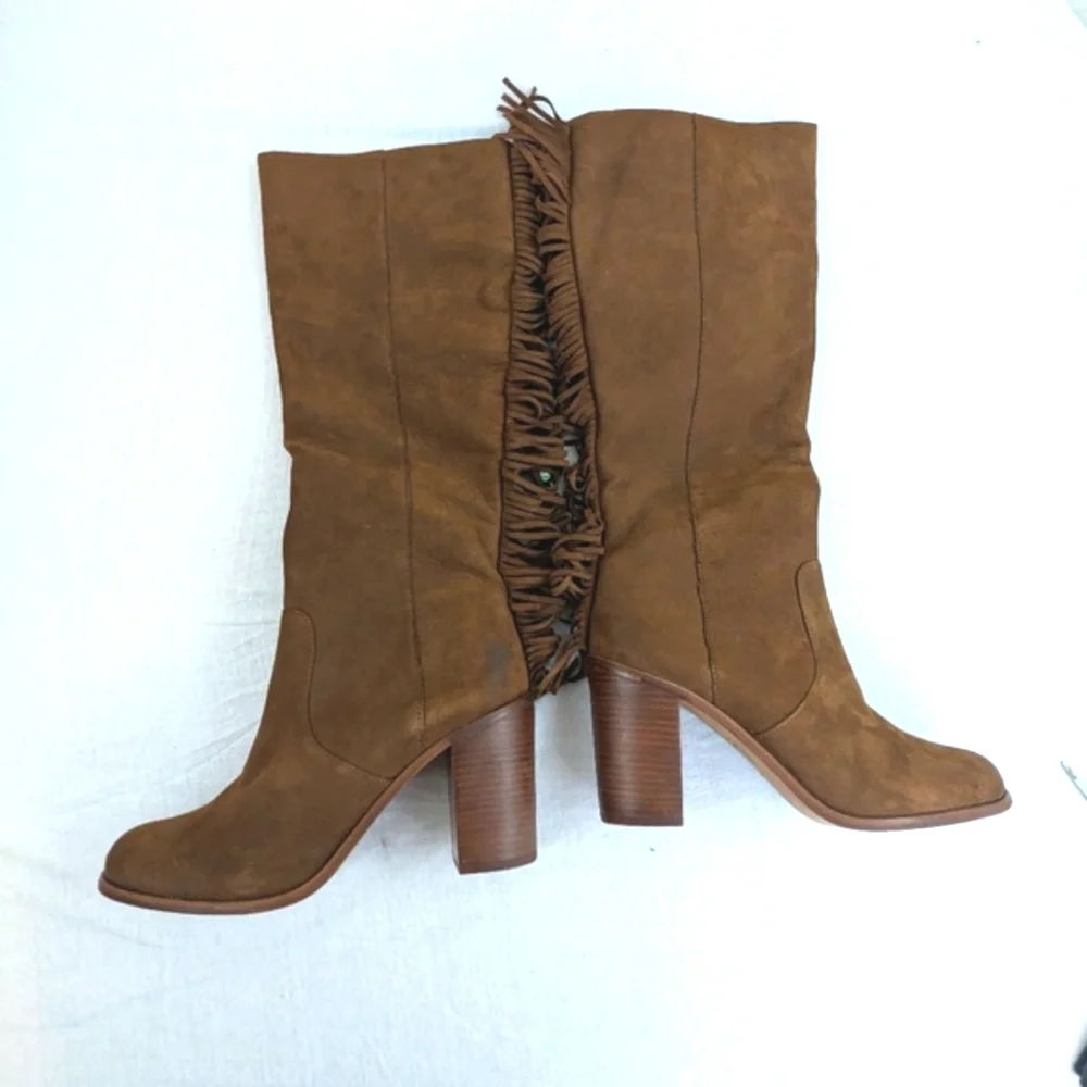 Gianni Bini Brown Suede Leather Fringe Boots Size 8 3.5